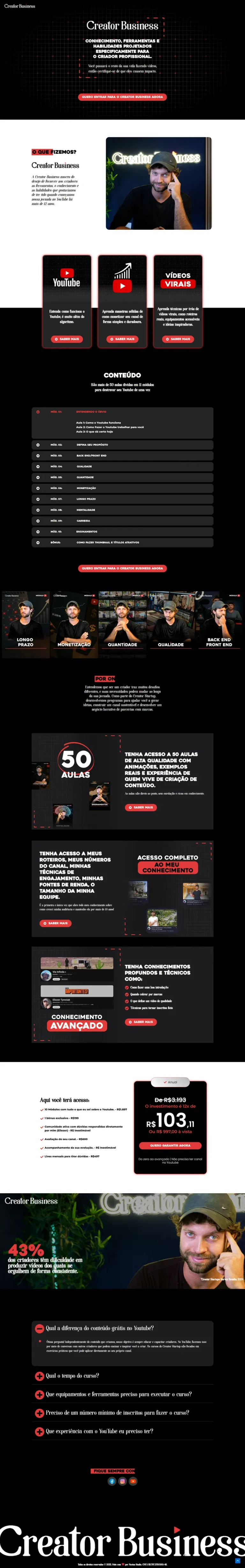 Página de vendas do curso Creator Business, para criadores de conteúdo
