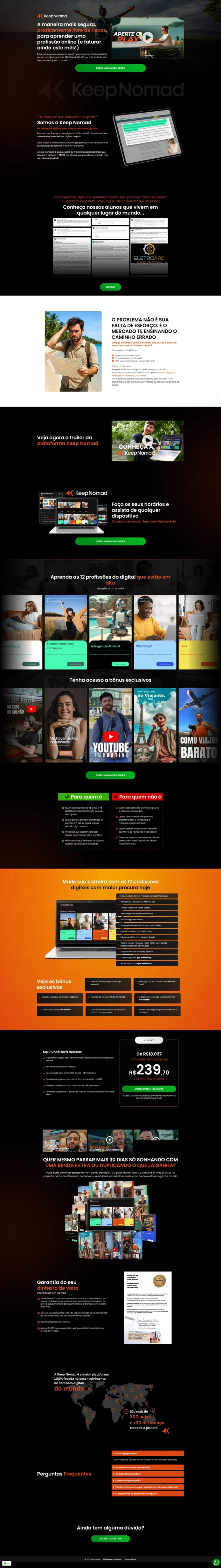 Página de matrícula do curso Keep Nomad