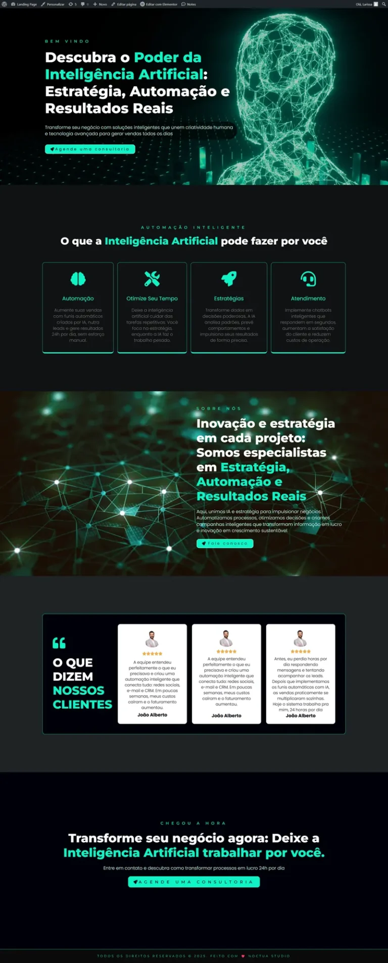 Demonstração de landing page sobre inteligência artificial