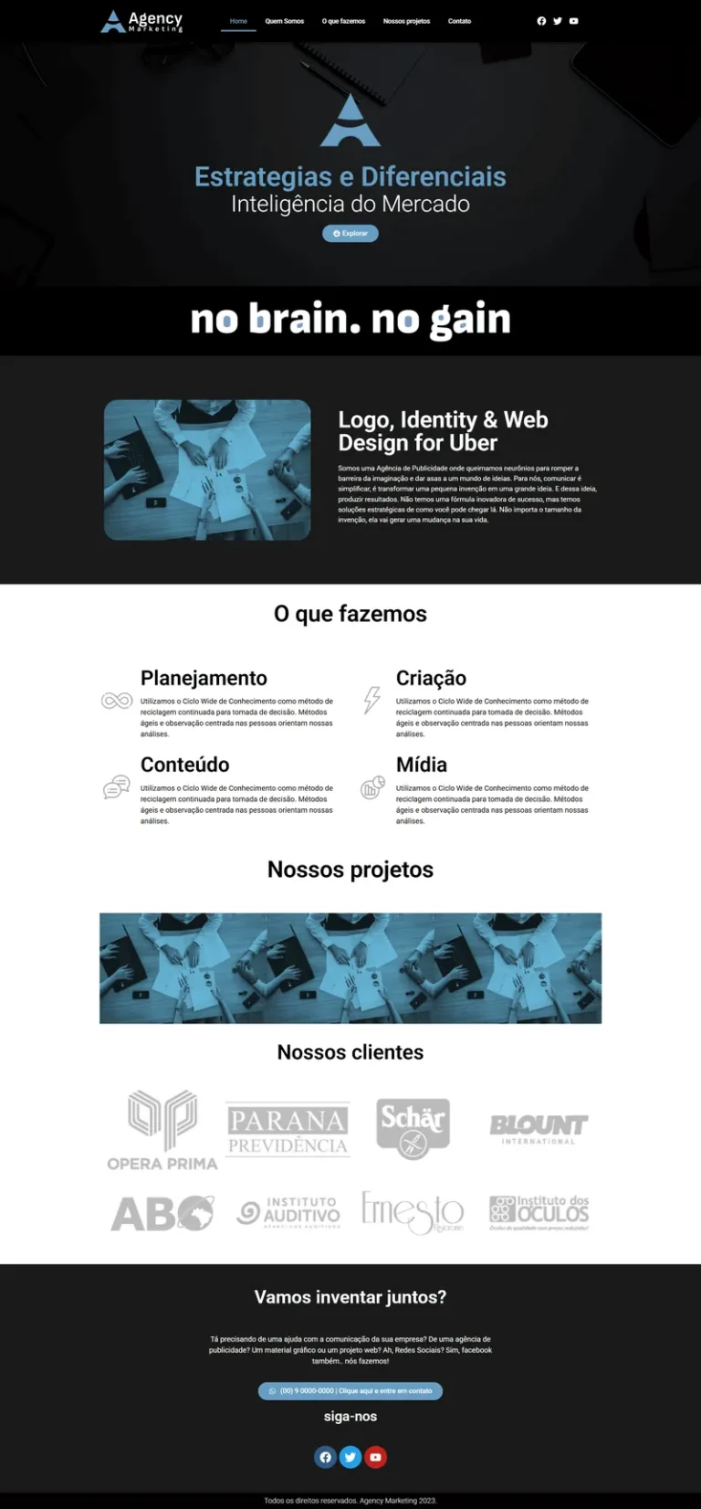 Demonstração de site para agência de marketing e branding