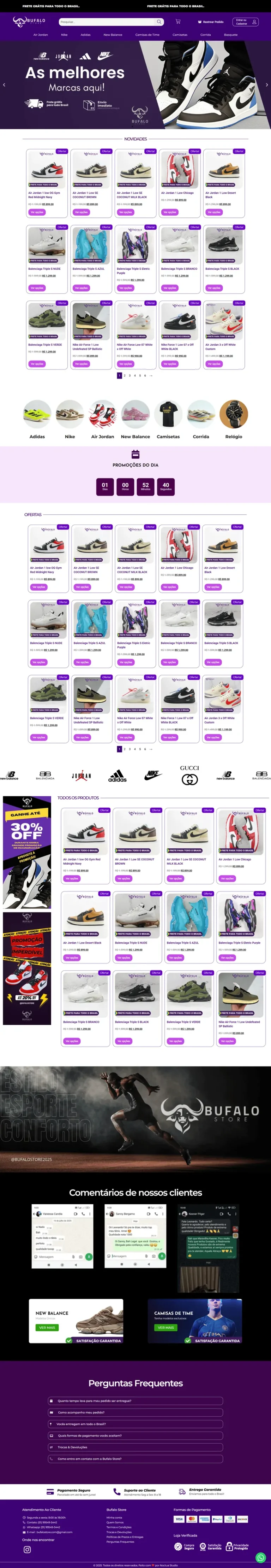 Loja virtual Búfalo Store, com vitrine de tênis e roupas esportivas